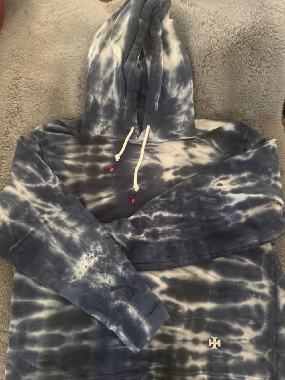 Tory Burch Navy and White Tie-Dye Hoodie